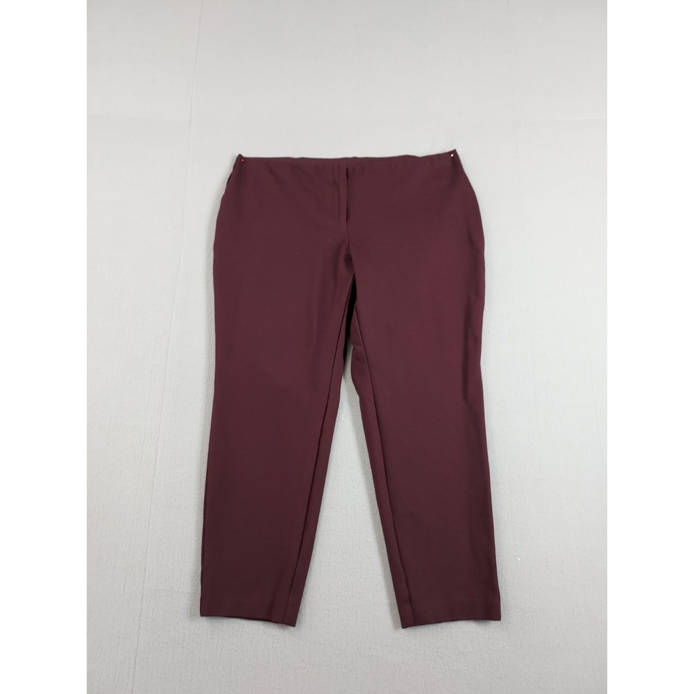Alfani Women Dress Pant 16W Burgundy Pull On Ankle Mid Rise Stretch Logo Formal